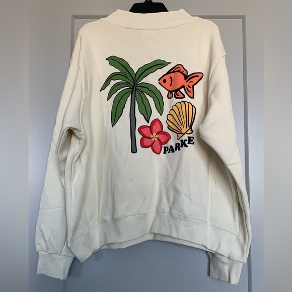 NEW PARKE Heritage Summerland Mockneck L/XL Cream Coastal Graphic Sweatshirt - Picture 5 of 15